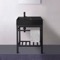 Modern Matte Black Ceramic Console Sink and Matte Black Base, 24